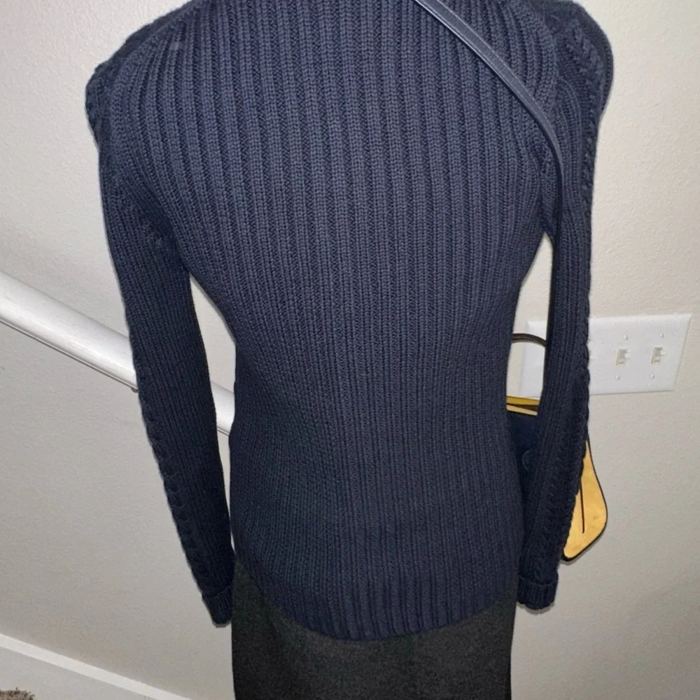 NWOT Brooks brothers button down v neck cotton navy cable knit cardigan